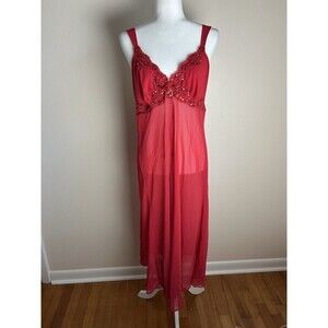 Vintage Lucie Ann From Beverly Hills Red Nightgown Slip Beaded Embroidered Maxi